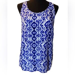 Cynthia Rowley Women's 100% Silk Sleeveless Blue & White Top, Size Medium